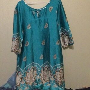 Annabelle Blue 3/4 Sleeve Boxy Tunic Dress